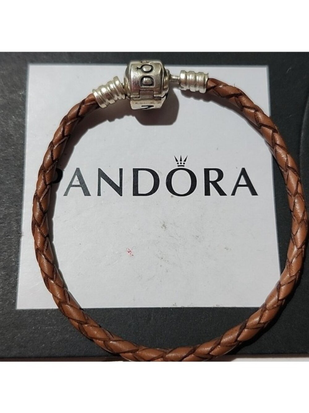 Pandora Single Brown Braided Leather Bracelet  7.5"